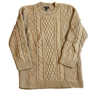 Talbots Womens Beige Cable Knit Fisherman Sweater Size Small Crewneck Coastal